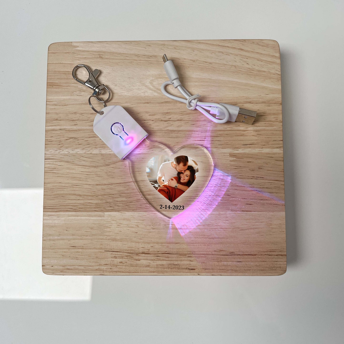 LED Light Up Keychains Personalized With Your Photo & Text Custom Made 7 Color Options Rechargeable Couples Family Key Chain Gift, It’s WOW!