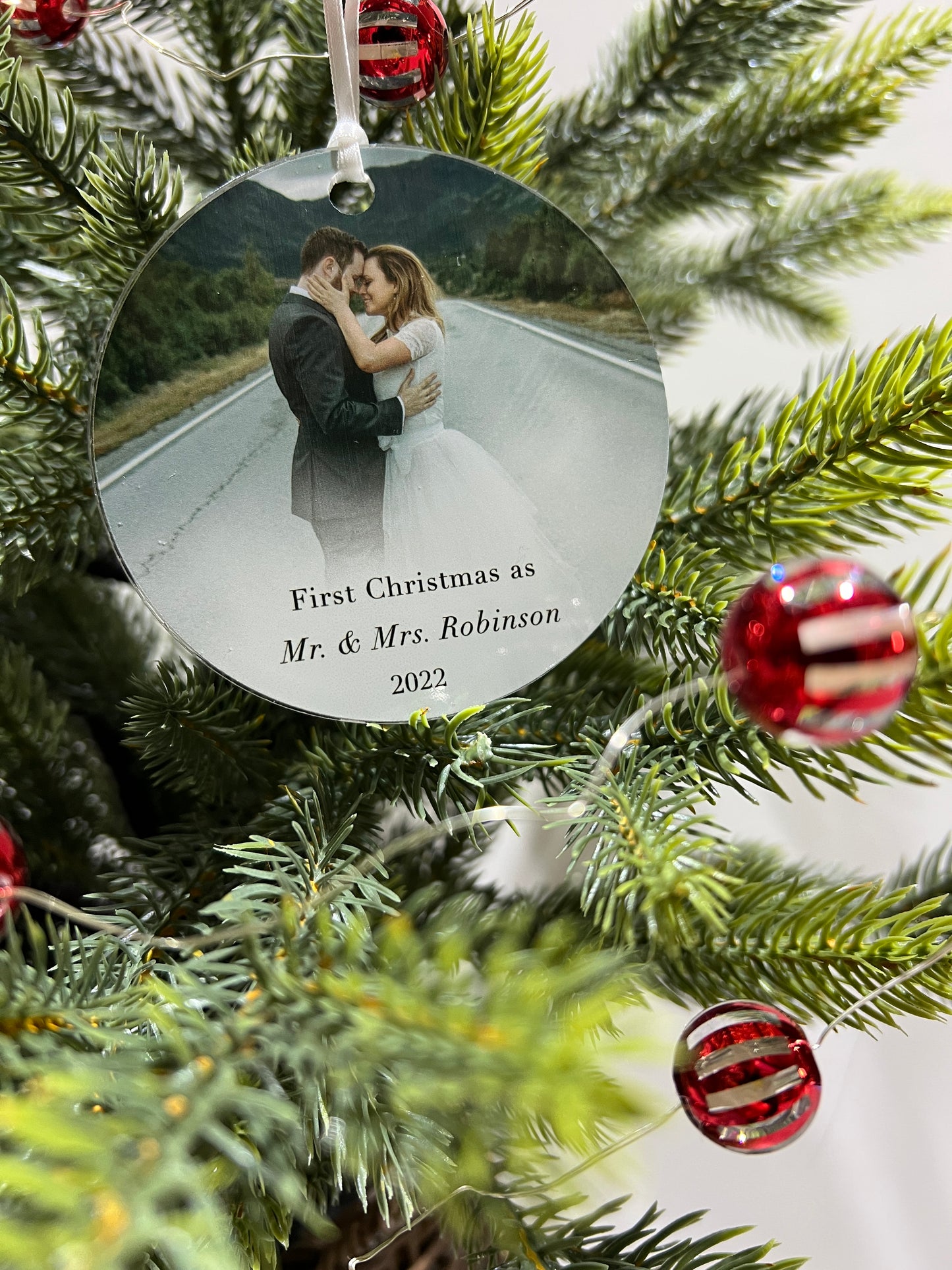 Christmas Wedding Ornament with Personalized Engraved Name