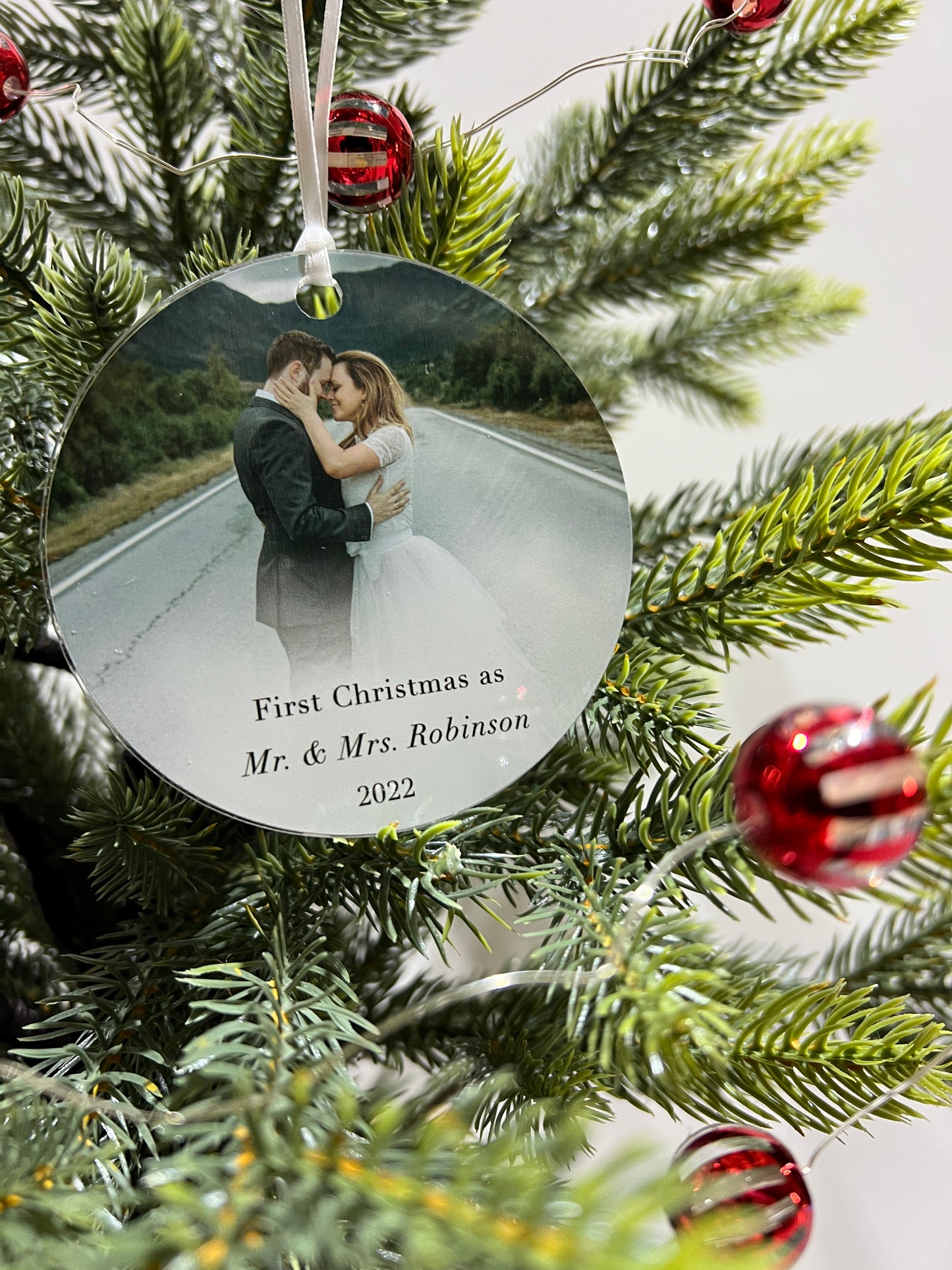 Christmas Wedding Ornament with Personalized Engraved Name
