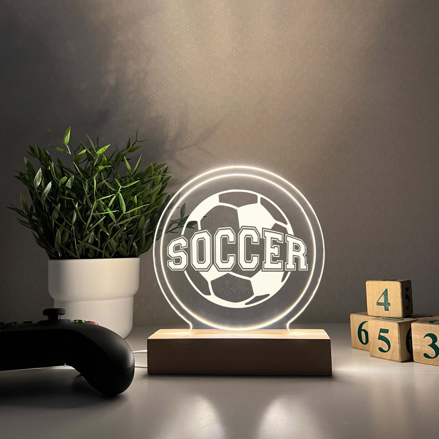 Soccer 3D Night Light. Gift for Soccer Player, Desk Lamp, Sports Bedroom, Soccer LED Light