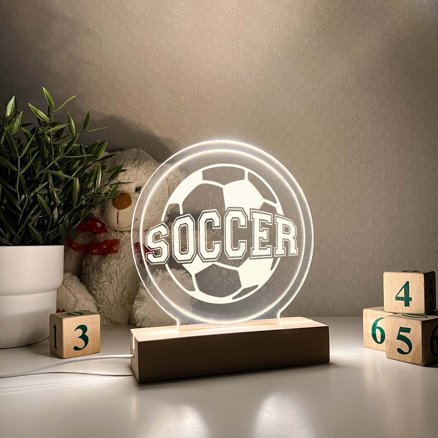 Soccer 3D Night Light. Gift for Soccer Player, Desk Lamp, Sports Bedroom, Soccer LED Light