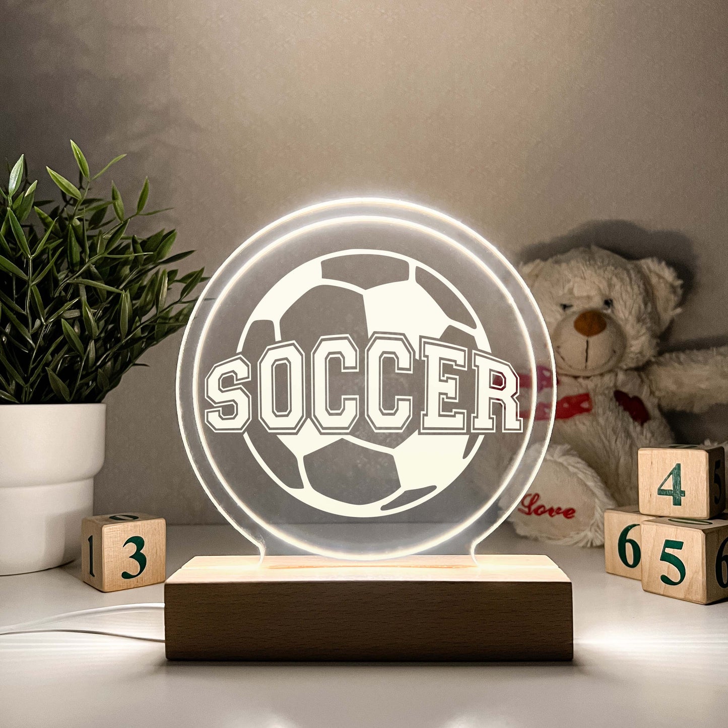 Soccer 3D Night Light. Gift for Soccer Player, Desk Lamp, Sports Bedroom, Soccer LED Light