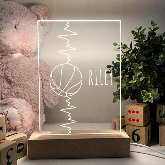 Sports Wood Night Light Up Stand Table Desk Lamp LED Personalized Free Engraving