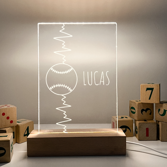 Sports Wood Night Light Up Stand Table Desk Lamp LED Personalized Free Engraving