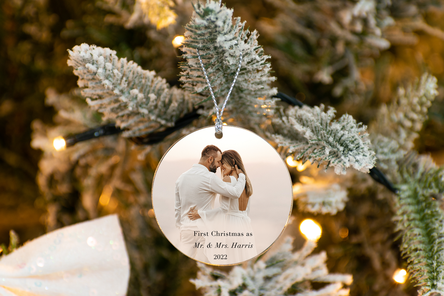 Christmas Wedding Ornament with Personalized Engraved Name