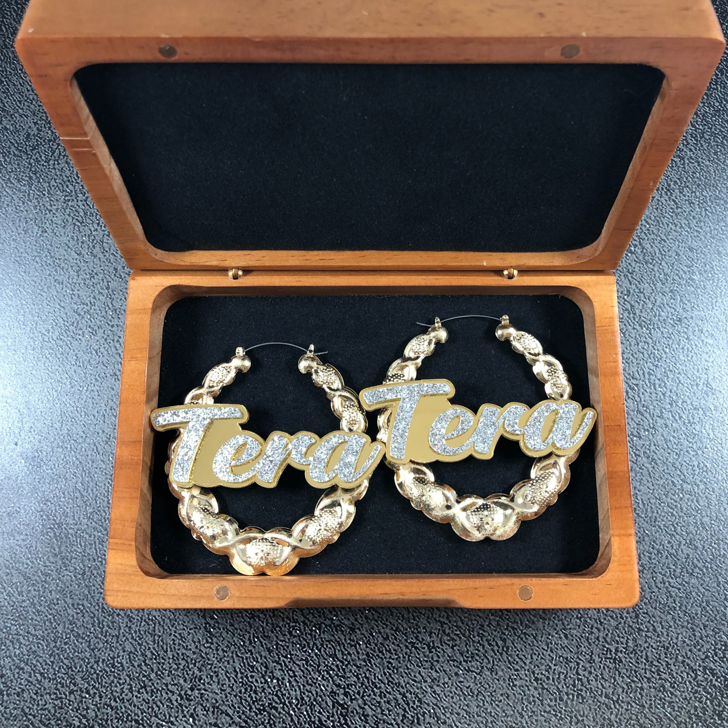 Gold Hoop XOXO Style Earrings Name Plate Laser Cut Personalized Custom Design Diamond Stunning Look, Attractive, Gorgeous Earrings