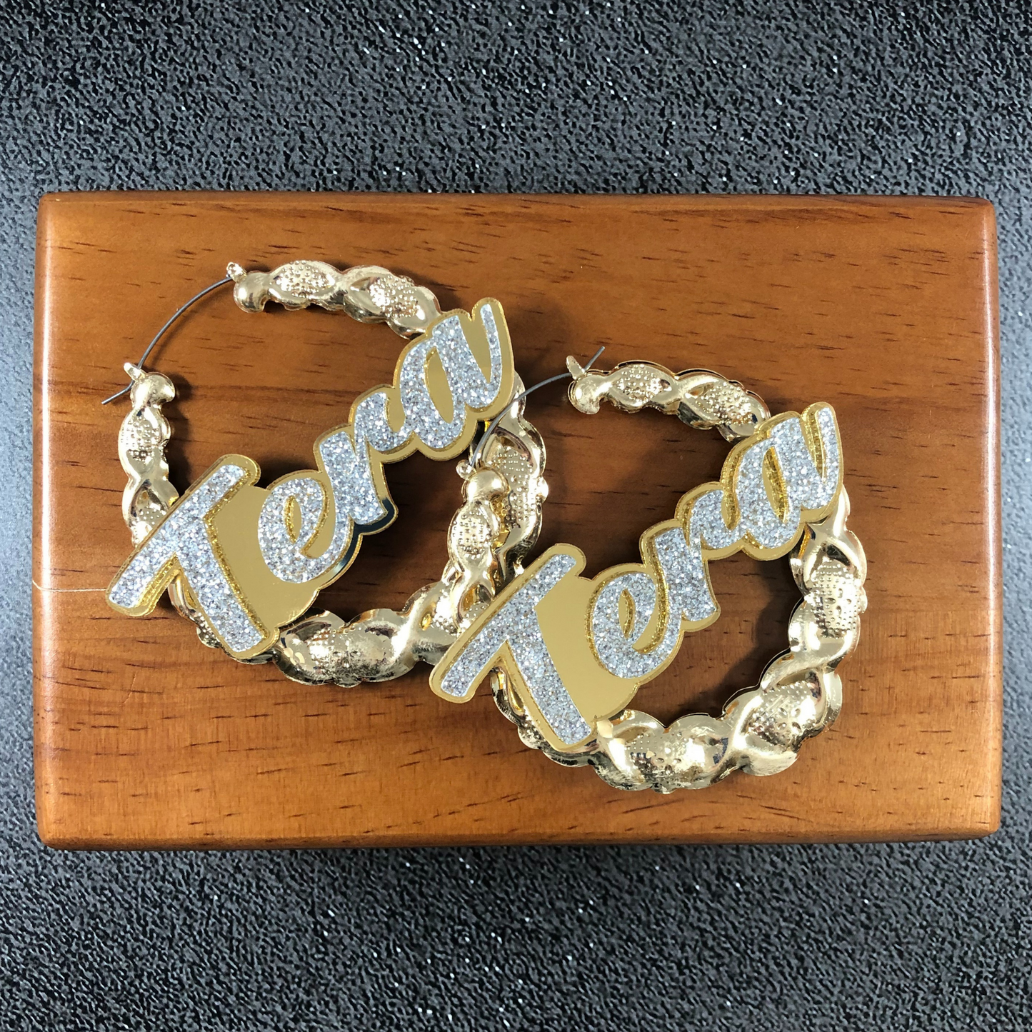 Gold Hoop XOXO Style Earrings Name Plate Laser Cut Personalized Custom Design Diamond Stunning Look, Attractive, Gorgeous Earrings