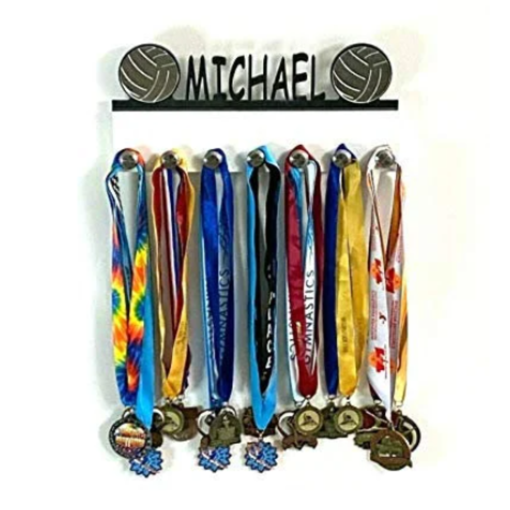 Volleyball Personalized Sports Medal Holder, Handmade Wall Organizer, Storage Space for Your Living Space