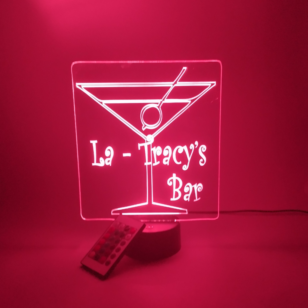 Martini Cocktail Glass Bar Sign, LED Tabletop Night Light Up Lamp, 16 Color options with Remote