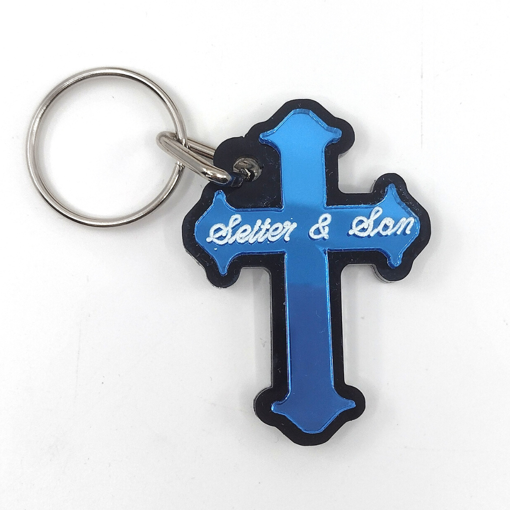 Custom Cross Keychain, Personalized Name or Saying and Background Color