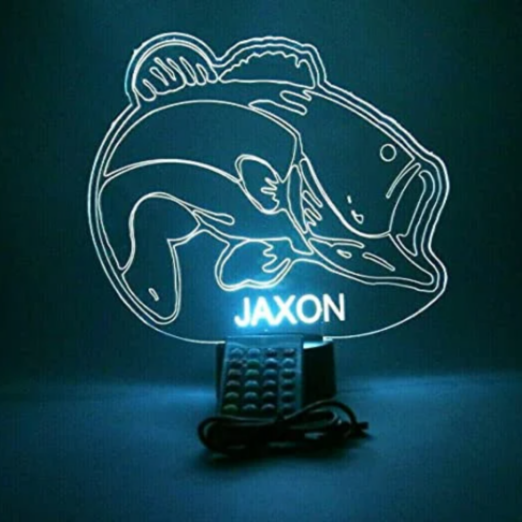Bass Fishing LED Tabletop Night Light Up Lamp, 16 Color options with Remote