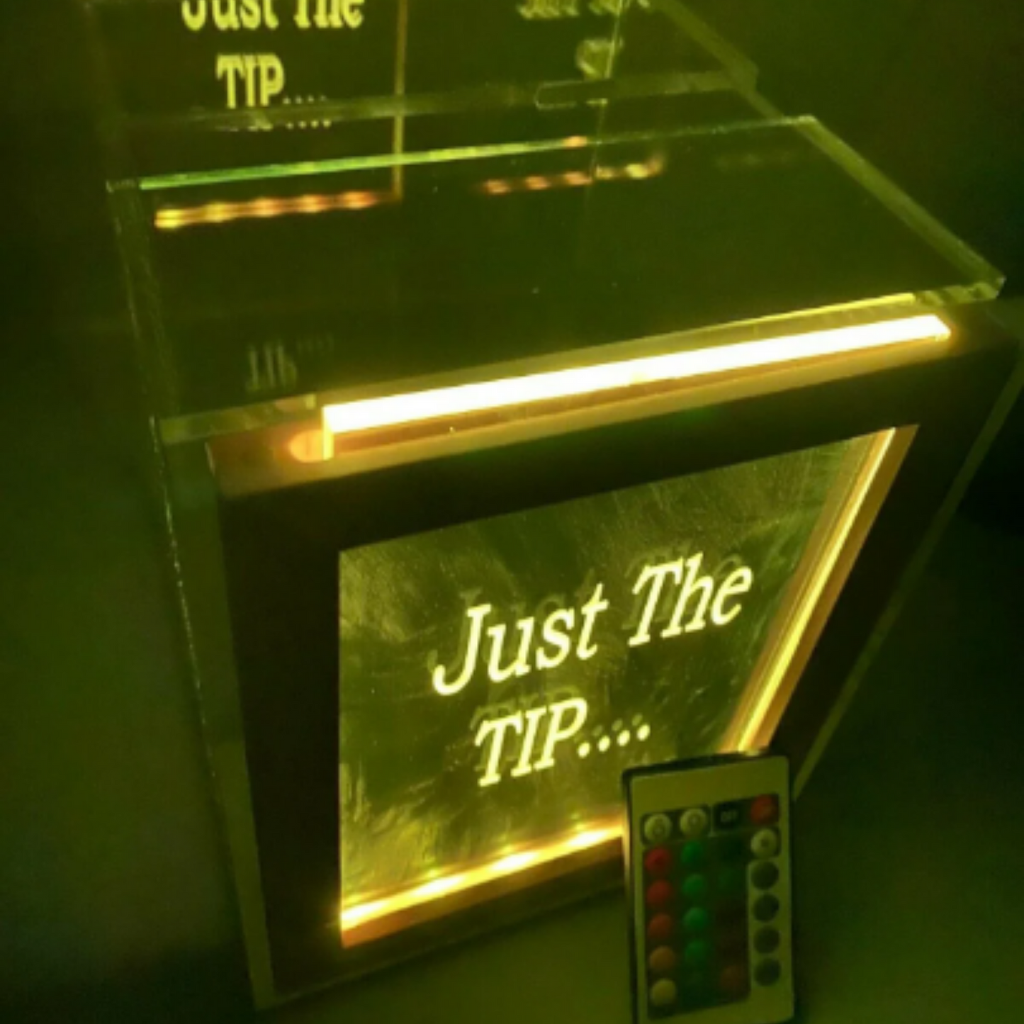 Fantastically Unique Eye Catching Tip Box Raffle Fund Raiser Donation Jar Personalized Engraved LED 16 Colors Changing 7"W x 8.5"H Container