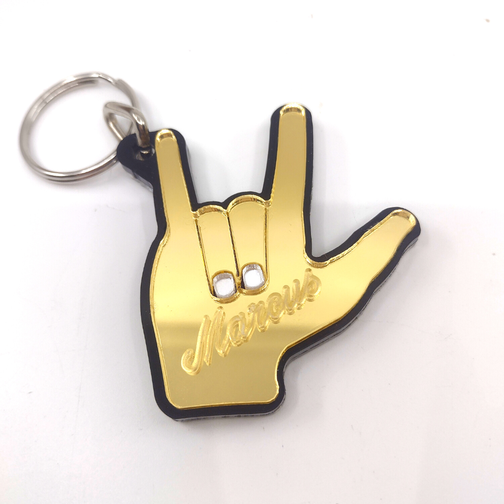 Custom I Love You Sign Language Hand Keychain, Personalized Name or Saying and Background Color