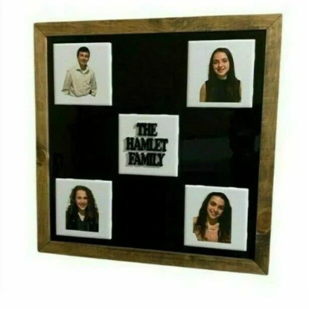 Personalized Wood Frame Large 4x4 Tiles Design, Names Wall Hanging Décor