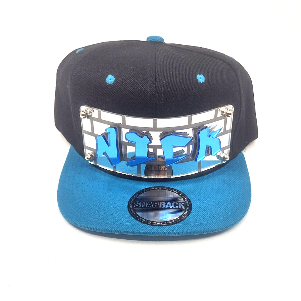 Black and Blue Custom Snapback Hat, Laser Cut, Made to Order, Exclusive Creation