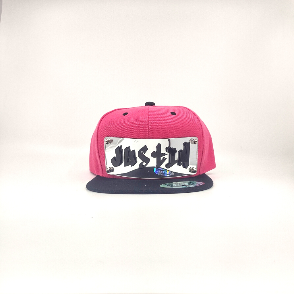 Pink and Black Custom Snapback Hat, Laser Cut Letters, Made to Order, Exclusive Creation