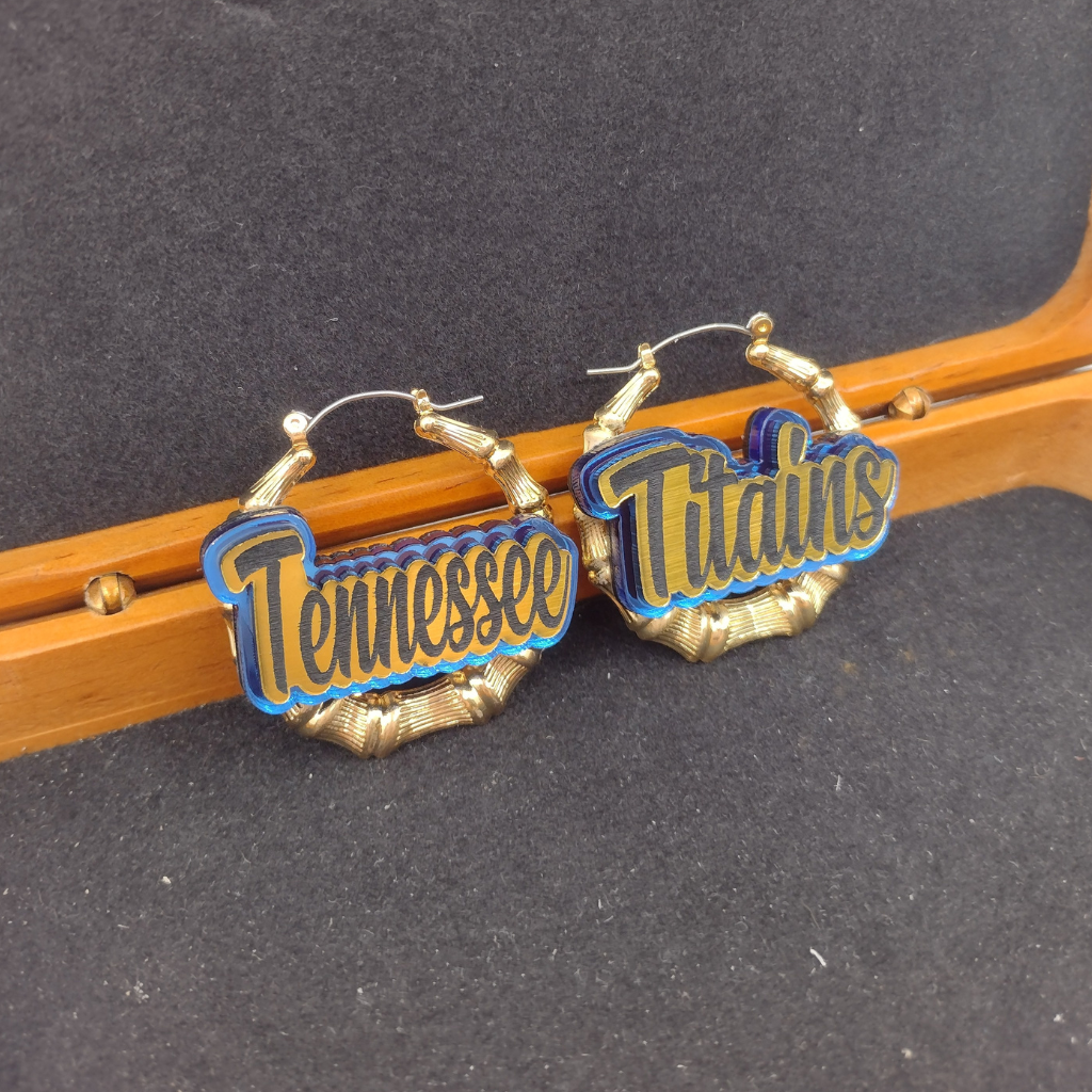 Custom Name and Background Gold Bamboo Hoop Earrings
