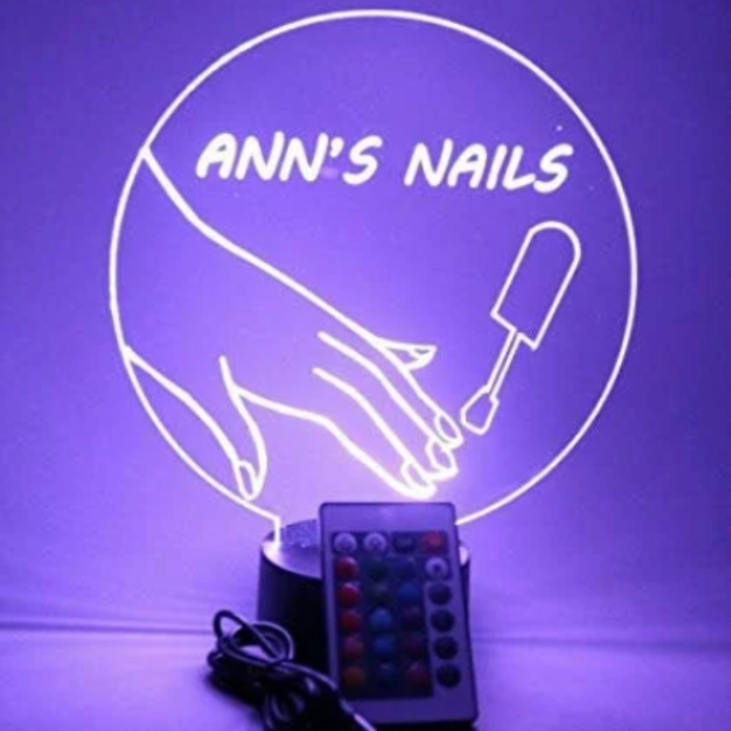 Nail Salon Custom Name LED Tabletop Night Light Up Lamp,16 Color options with Remote