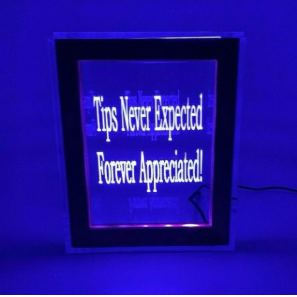 Tip Box Raffle Fund Raiser Donation Jar Fantastically Unique Eye Catching Personalized Engraved LED 16 Colors Changing 7"W x 8.5"H Container