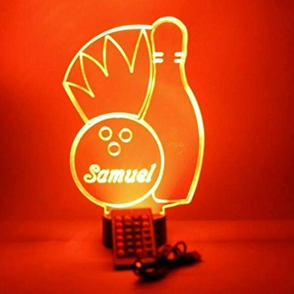 Bowling Ball and Pins LED Tabletop Night Light Up Lamp, 16 color options with Remote