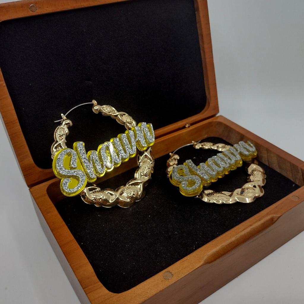 Custom XOXO Name and Background Gold Hoop Earrings