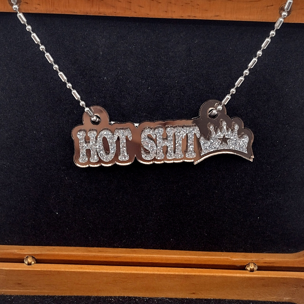 Custom Princess Crown Name Necklace, Personalized Glitter Name Necklace