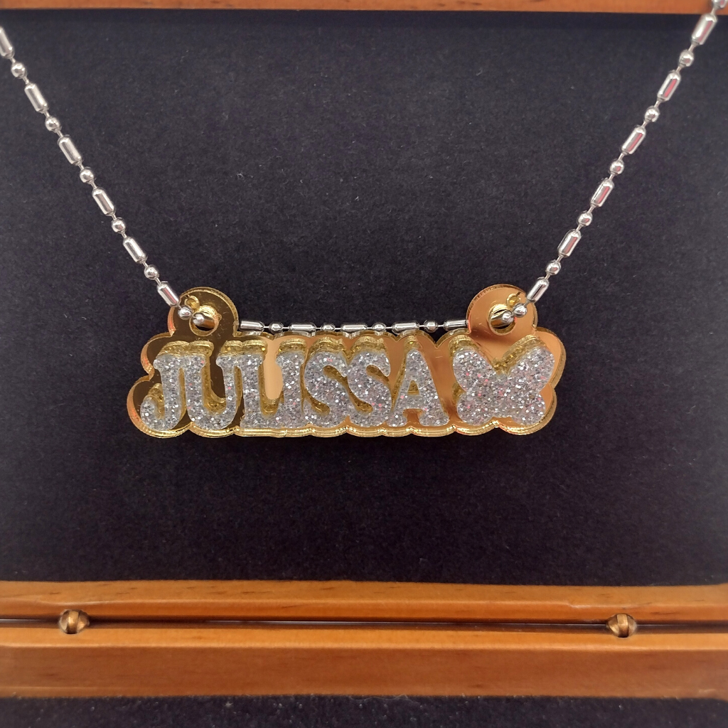 Custom Butterfly Name Necklace, Personalized Glitter Name Necklace
