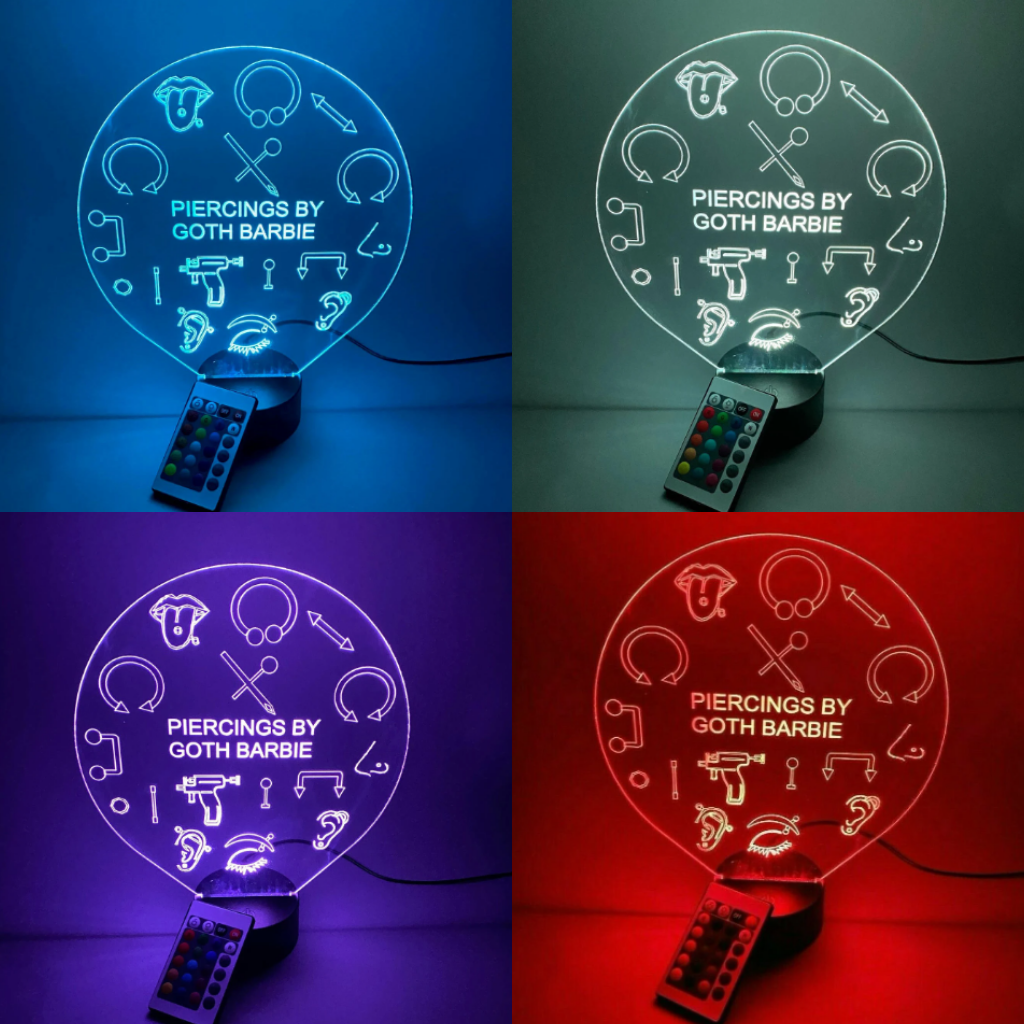Body Piercing Shop, LED Tabletop Night Light Up Lamp, 16 Color options with Remote