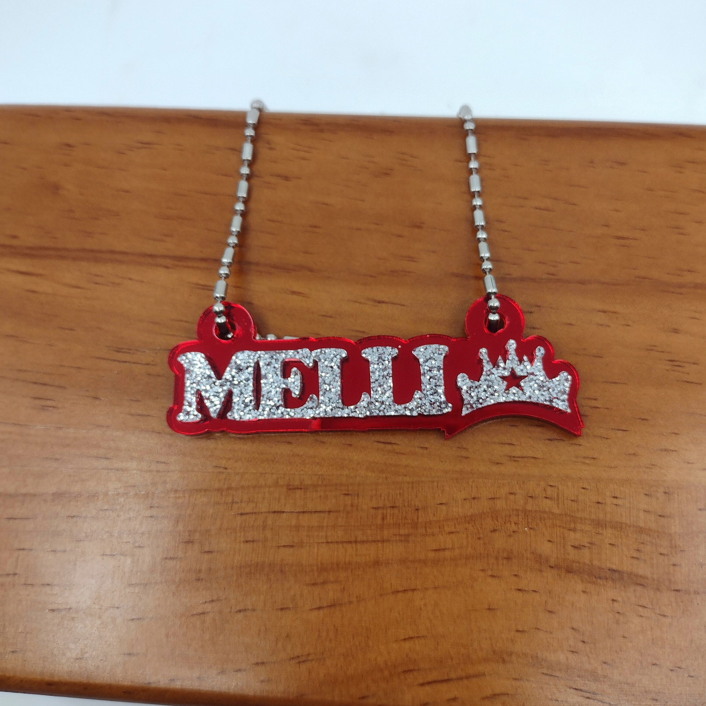 Custom Princess Crown Name Necklace, Personalized Glitter Name Necklace
