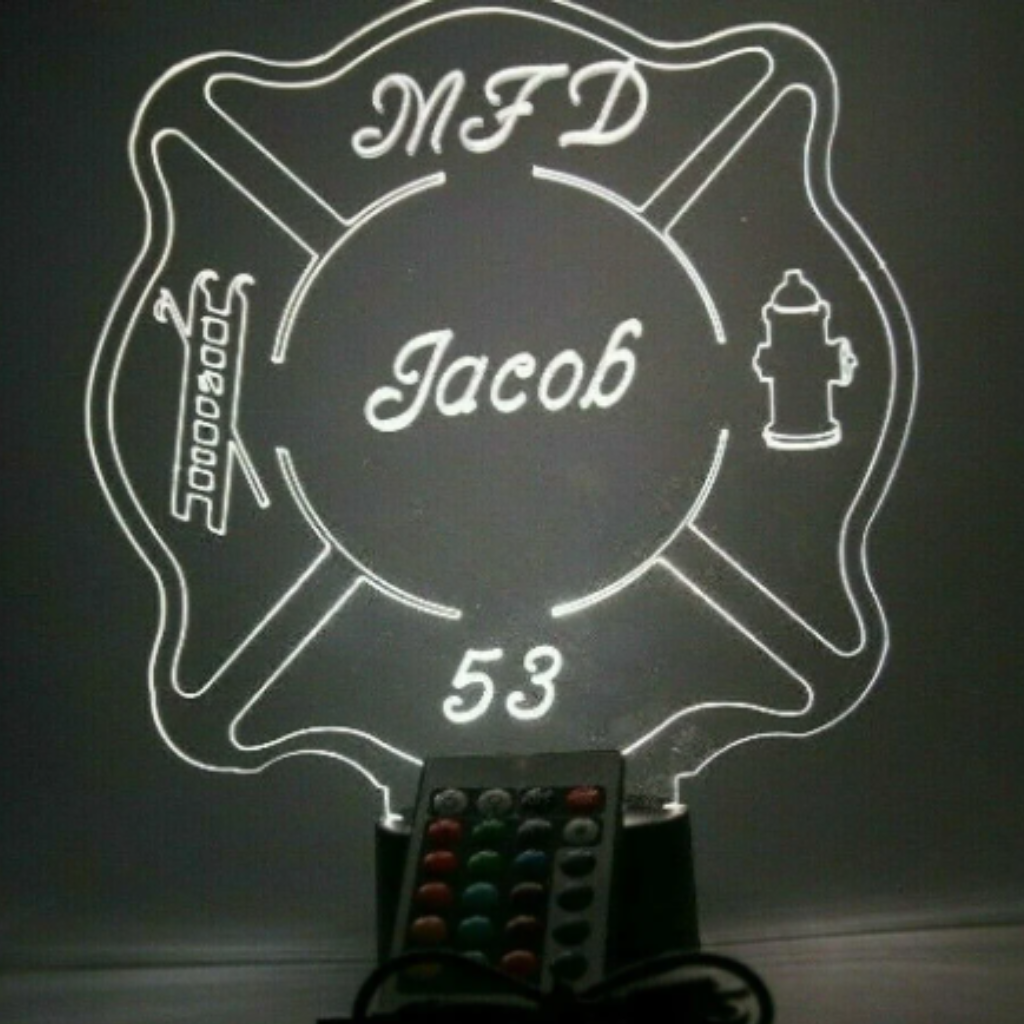 Fire Badge Firefighter LED Tabletop Night Light Up Lamp, 16 Color options with Remote