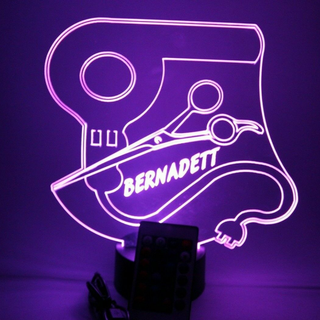 Blow Dryer and Scissors Custom Name LED Tabletop Night Light Up Lamp,16 Color options with Remote