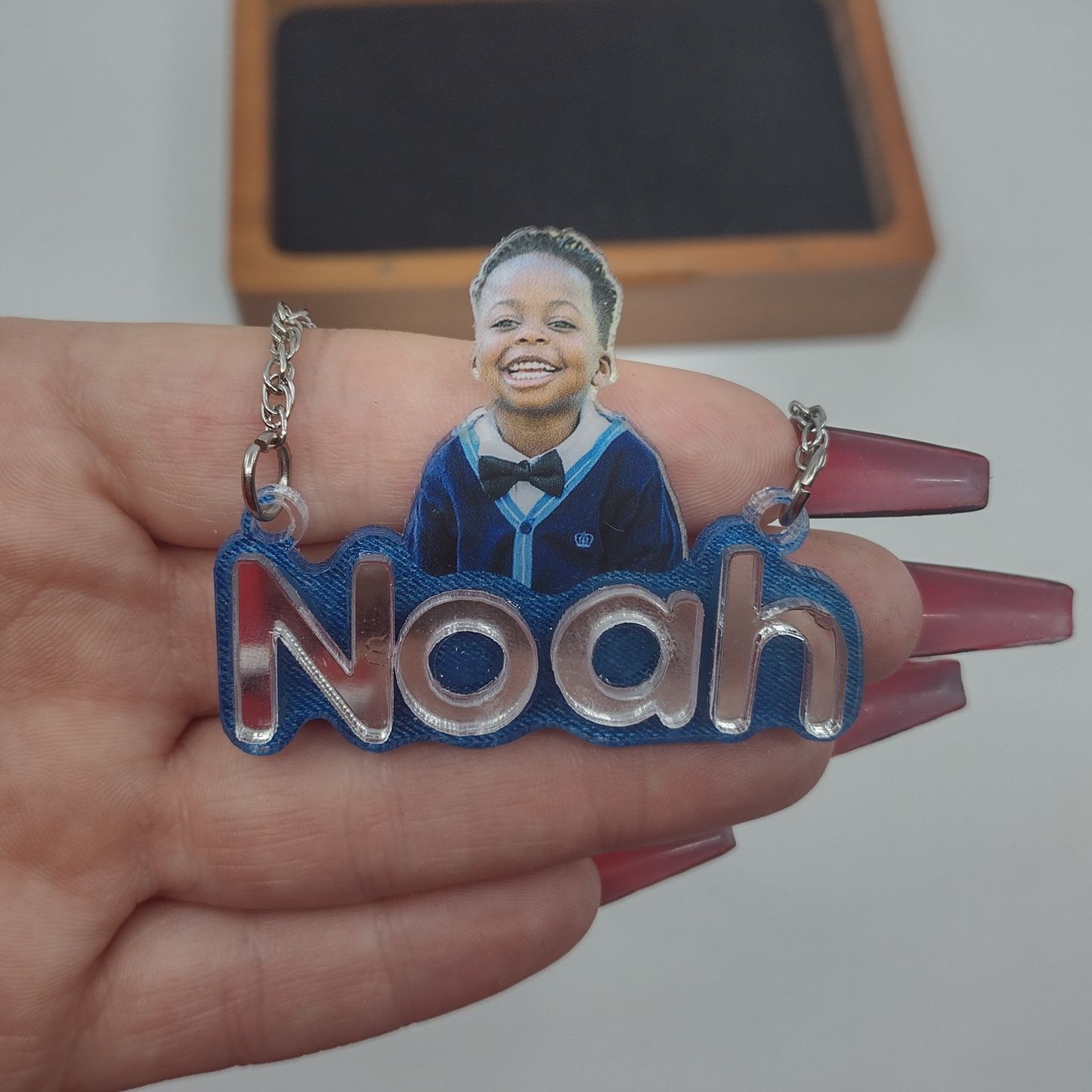 Custom Picture Photo Printed on Premium Clear Acrylic Necklace Pendant Personalized Free Laser Cut Name With Quality Choice Chain