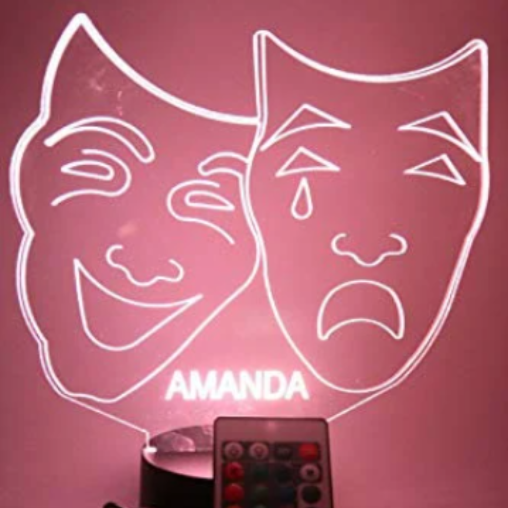 Comedy Tragedy Theater Masks LED Tabletop Night Light Up Lamp, 16 Color options with Remote