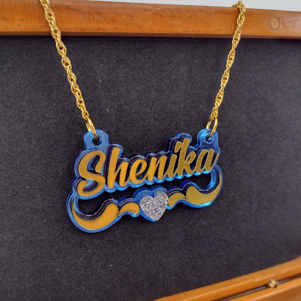 Gold Name Heart and Swirl Custom Name Necklace