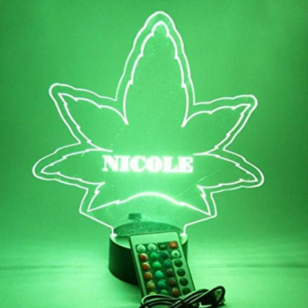 Marijuana Leaf LED Tabletop Night Light Up Lamp, 16 Color options with Remote