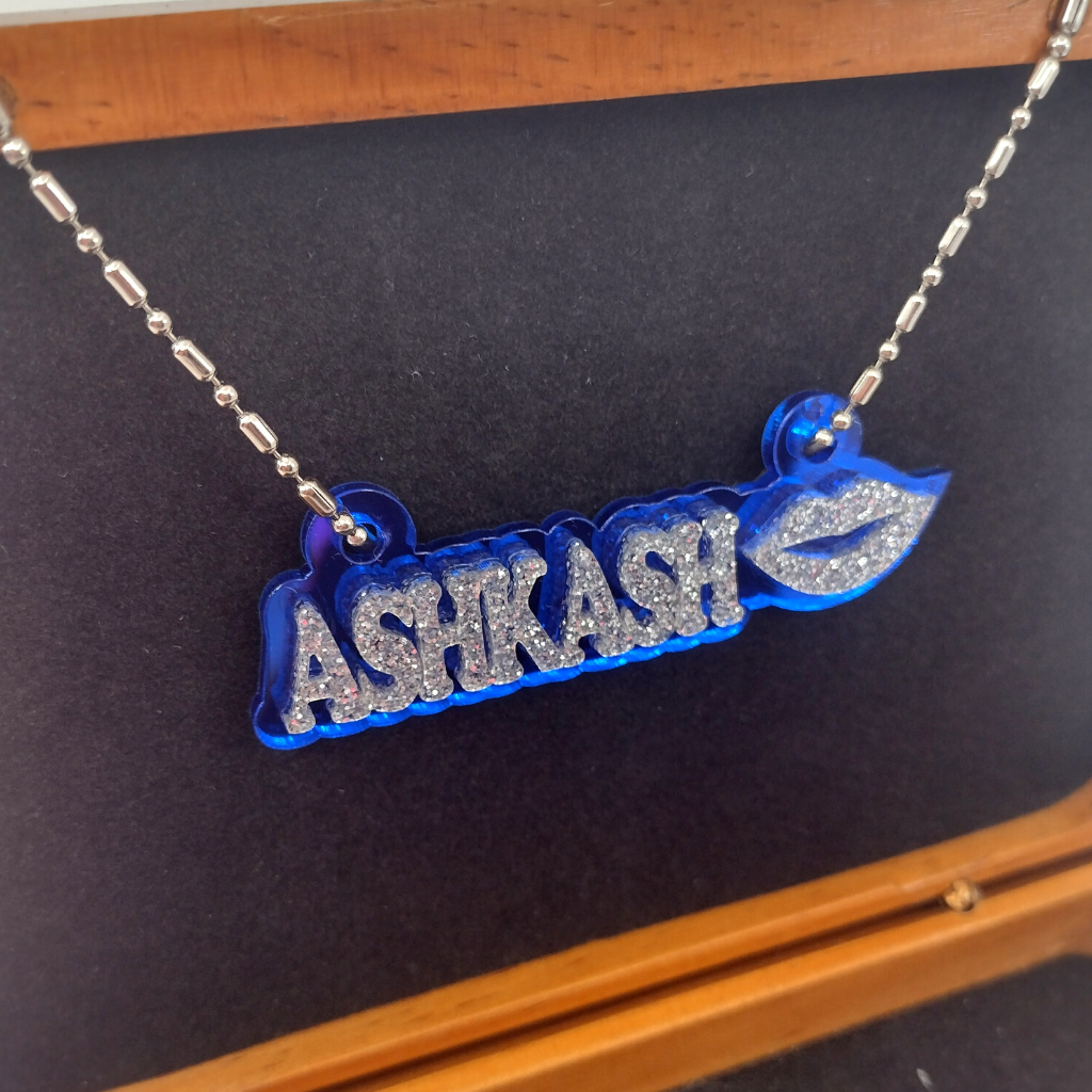 Custom Lips Name Necklace, Personalized Glitter Name Necklace