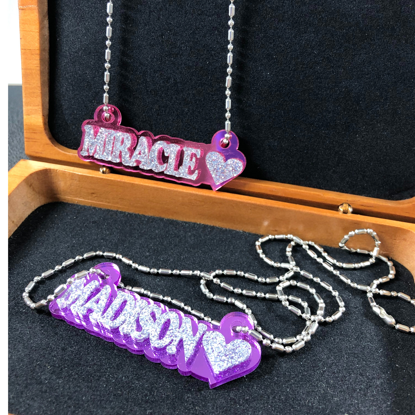 Custom Heart Name Necklace, Personalized Glitter Name Necklace