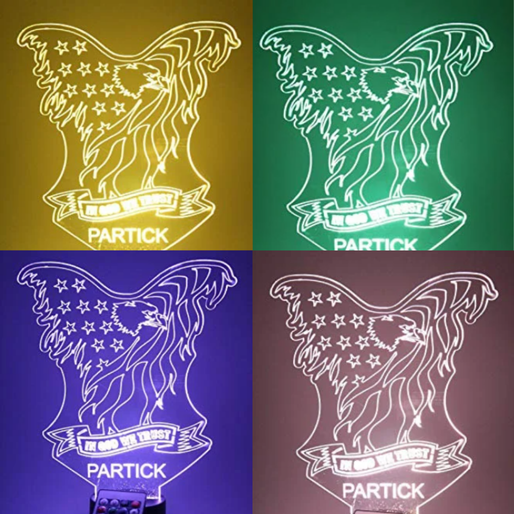 Bald Eagle American Bird, LED Tabletop Night Light Up Lamp, 16 Color options with Remote