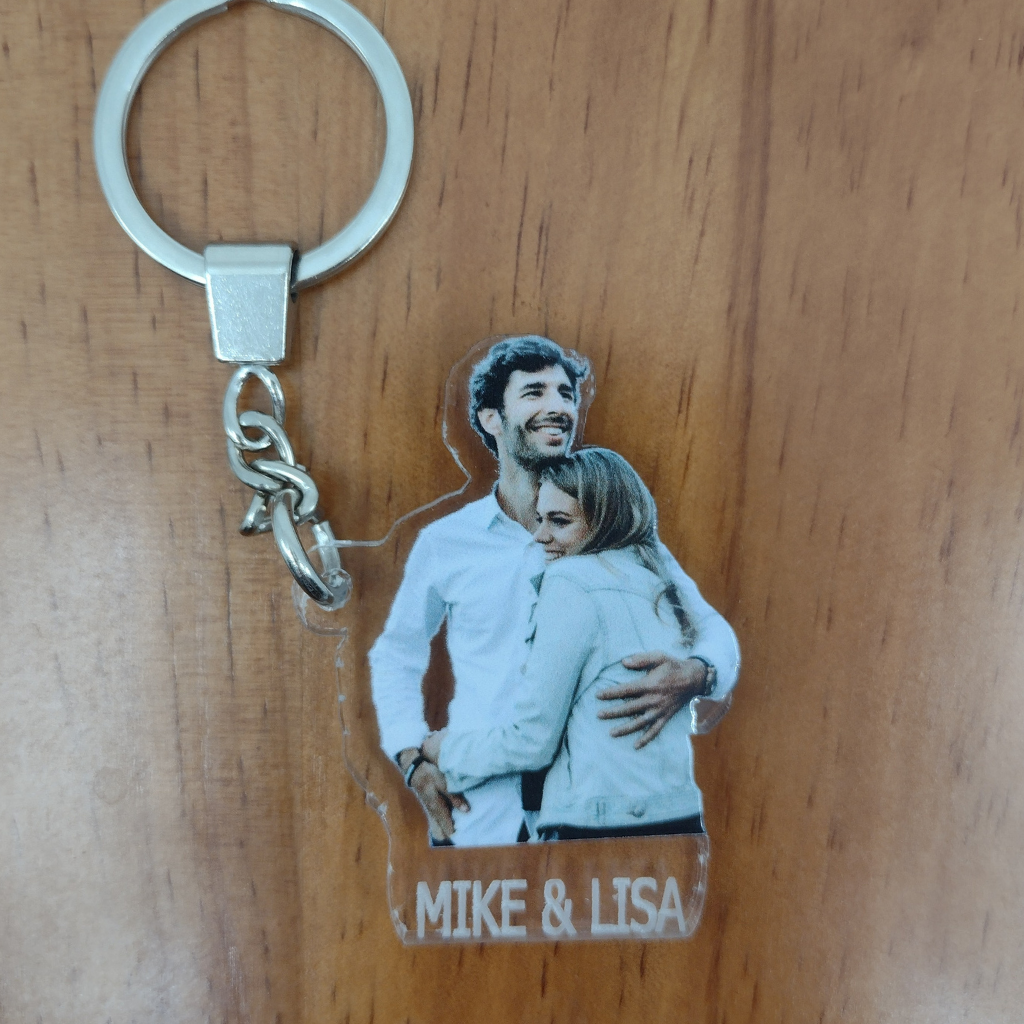 Custom Couples Photo Names and Date UV Printed Key Chain