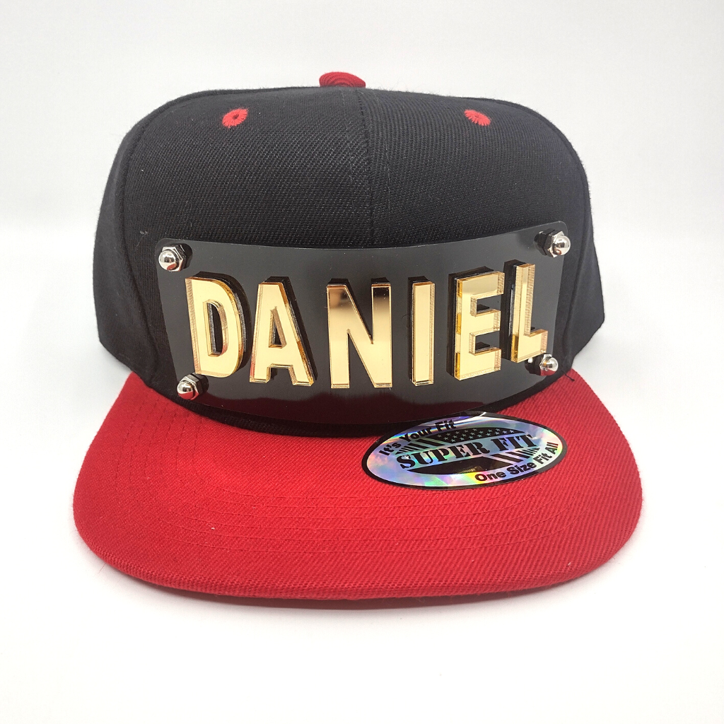 Black and Red Custom Snapback Hat, Laser Cut, Made to Order, Exclusive Creation