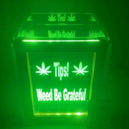 Tip Box Raffle Fund Raiser Donation Jar Fantastically Unique Eye Catching Personalized Engraved LED 16 Colors Changing 7"W x 8.5"H Container