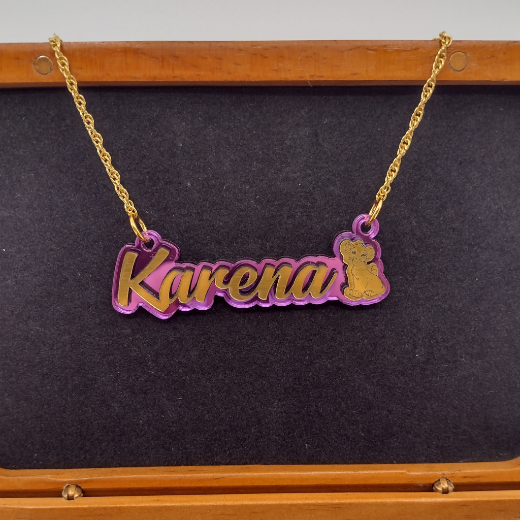 Custom Lioness Character Name Necklace, Personalized Name and Background