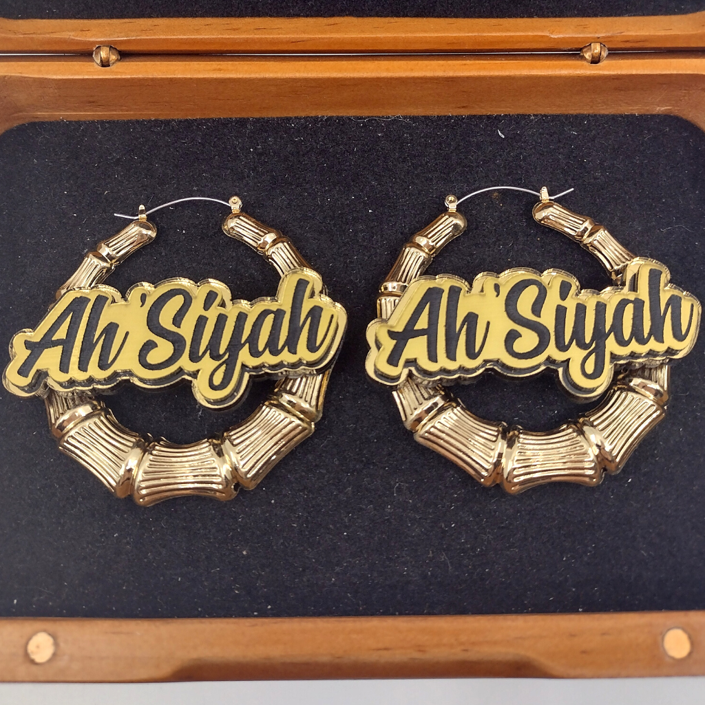 Custom Gold Hoop Earrings and a Name Necklace, Personalized Name, Hand-made Jewelry Set