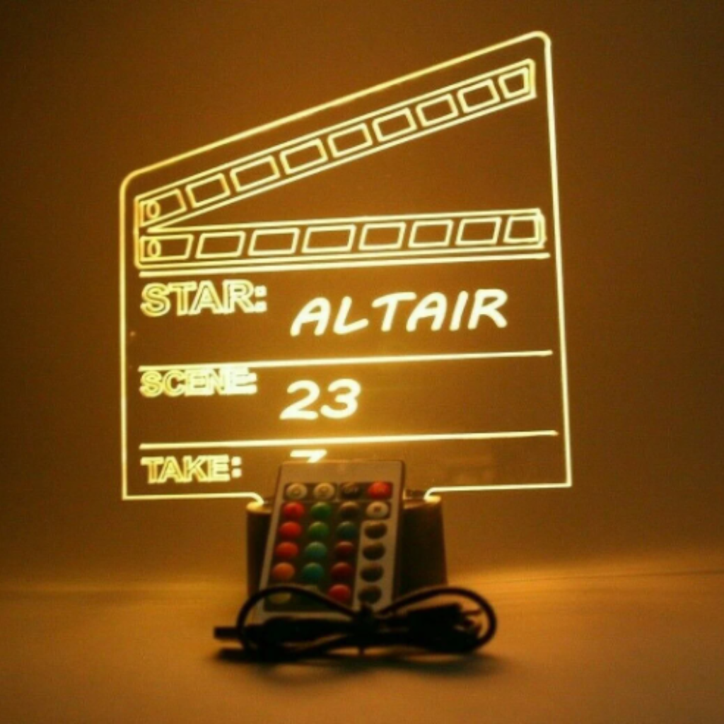 Director Film Clapboard, LED Tabletop Night Light Up Lamp, 16 Color option with Remote