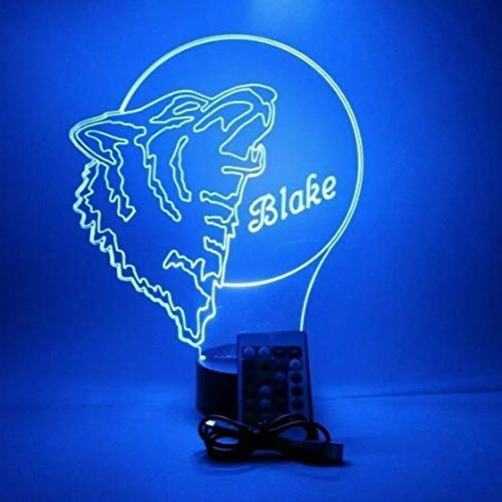 Wolf Howling to Moon LED Tabletop Night Light Up Lamp, 16 Color options with Remote