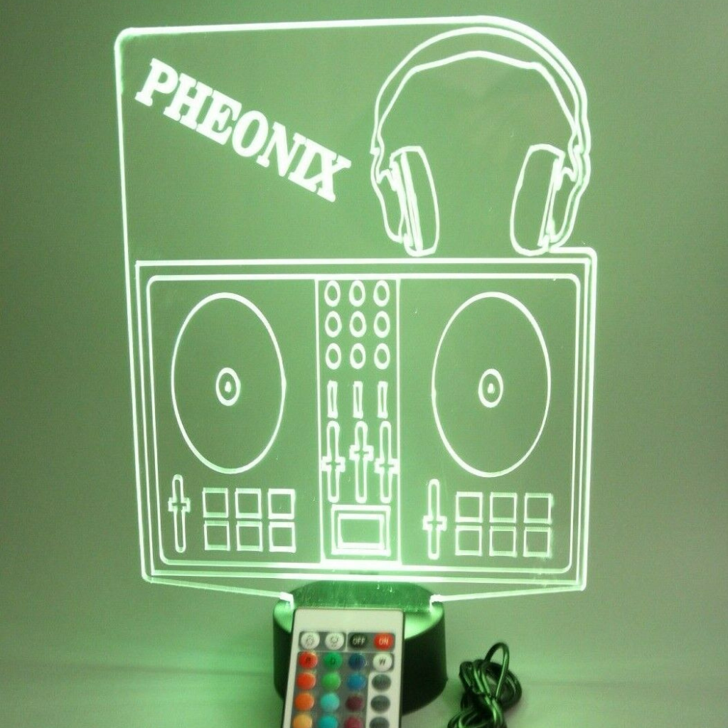DJ Board Name LED Tabletop Night Light Up Lamp, 16 Color options with Remote