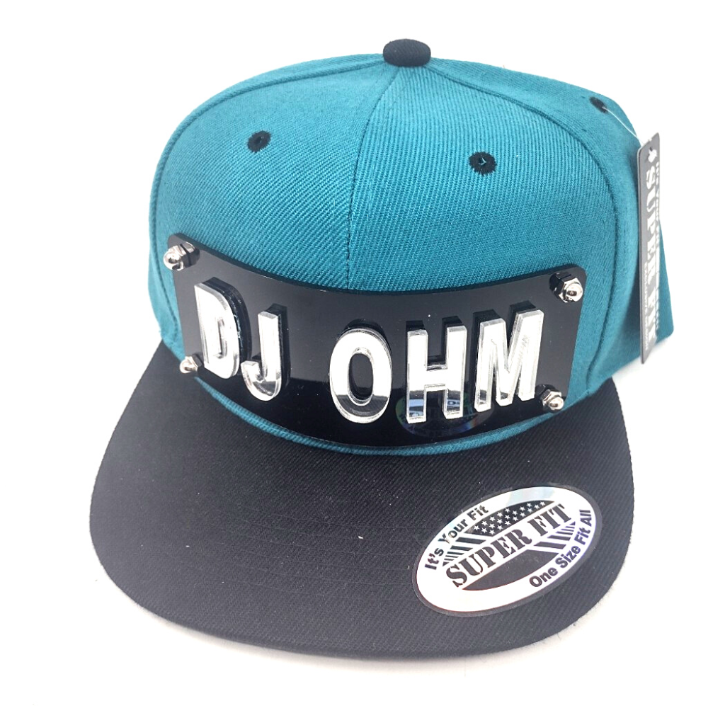 Teal and Black Custom Snapback Hat, Laser Cut Letters, Made to Order, Exclusive Creation