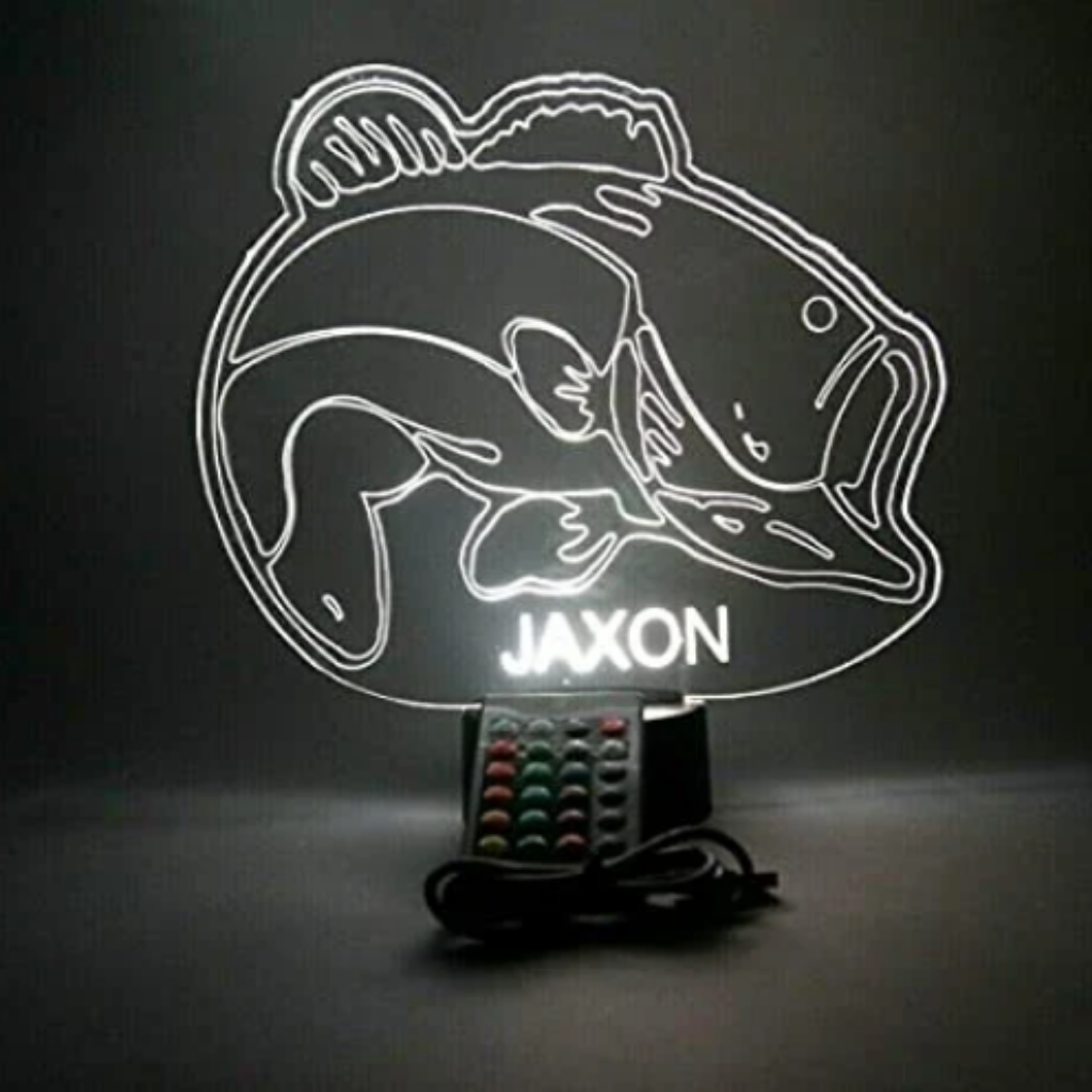 Bass Fishing LED Tabletop Night Light Up Lamp, 16 Color options with Remote