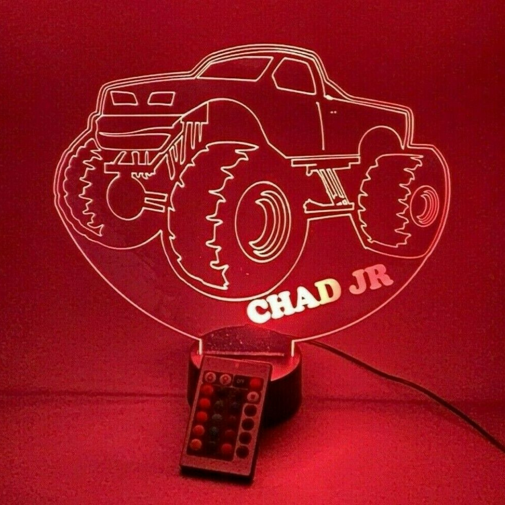 Monster Truck LED Tabletop Night Light Lamp, 16 Color options with Remote