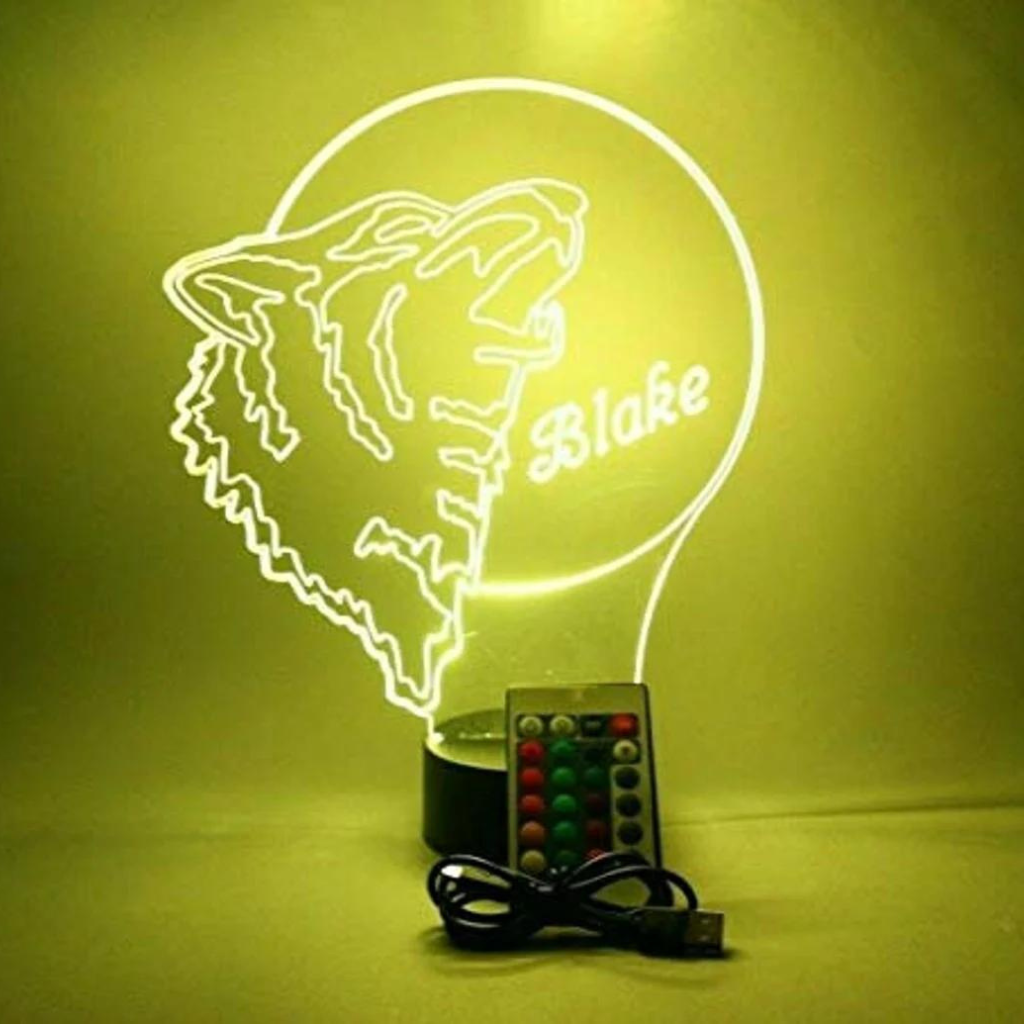 Wolf Howling to Moon LED Tabletop Night Light Up Lamp, 16 Color options with Remote